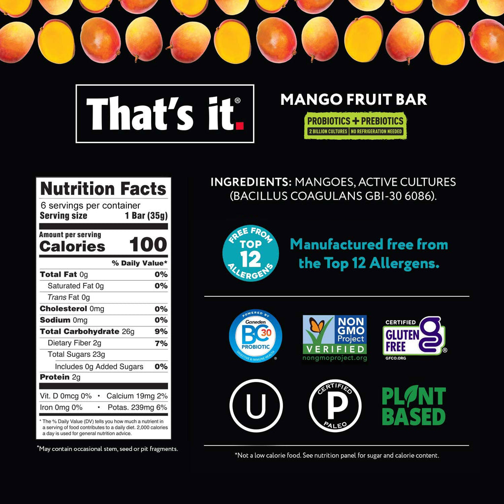 Probiotic Fruit Bar Variety Pack - Blueberry & Mango (12 Bars)