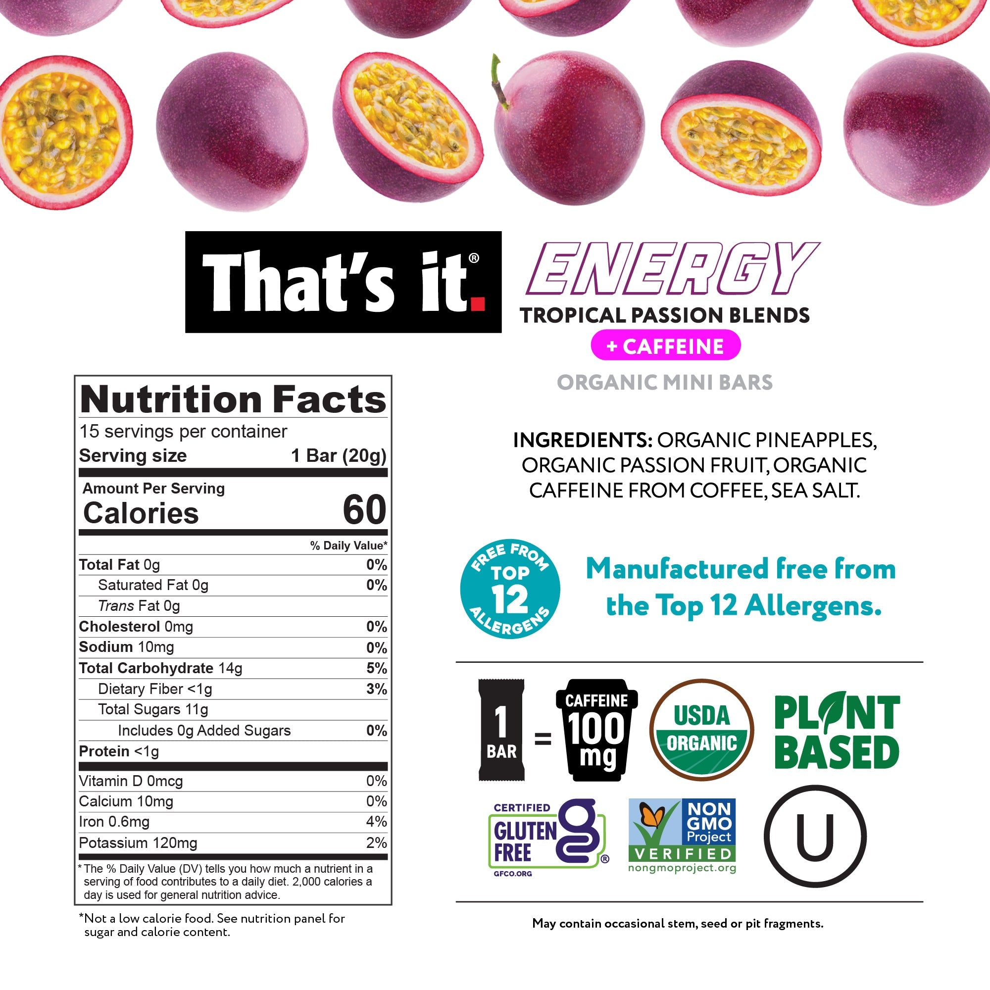 Tropical Passion Blends Organic Energy Mini Bars 100mg