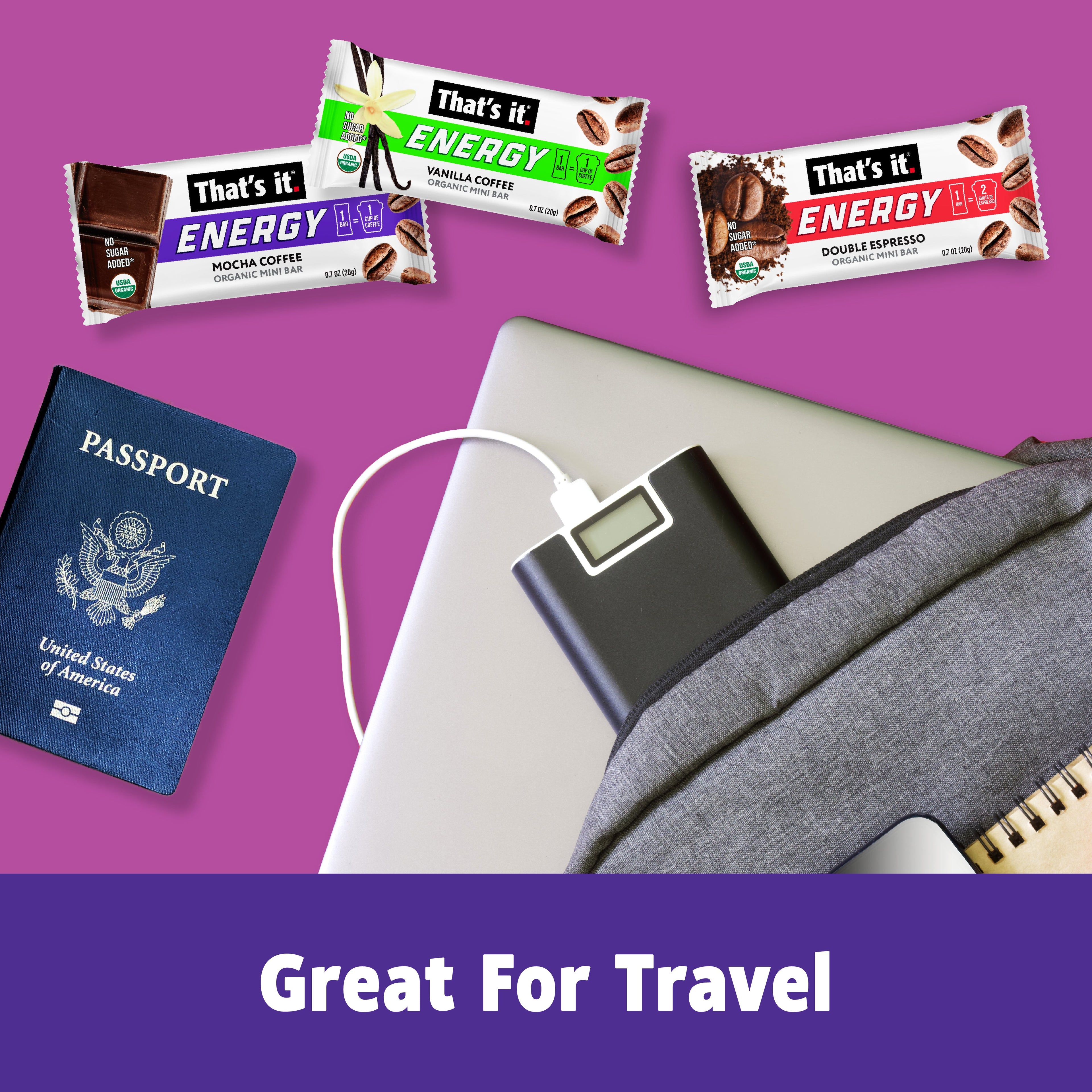 Organic Energy Minis Variety Pack - Double Espresso, Mocha & Vanilla (18 Bars)