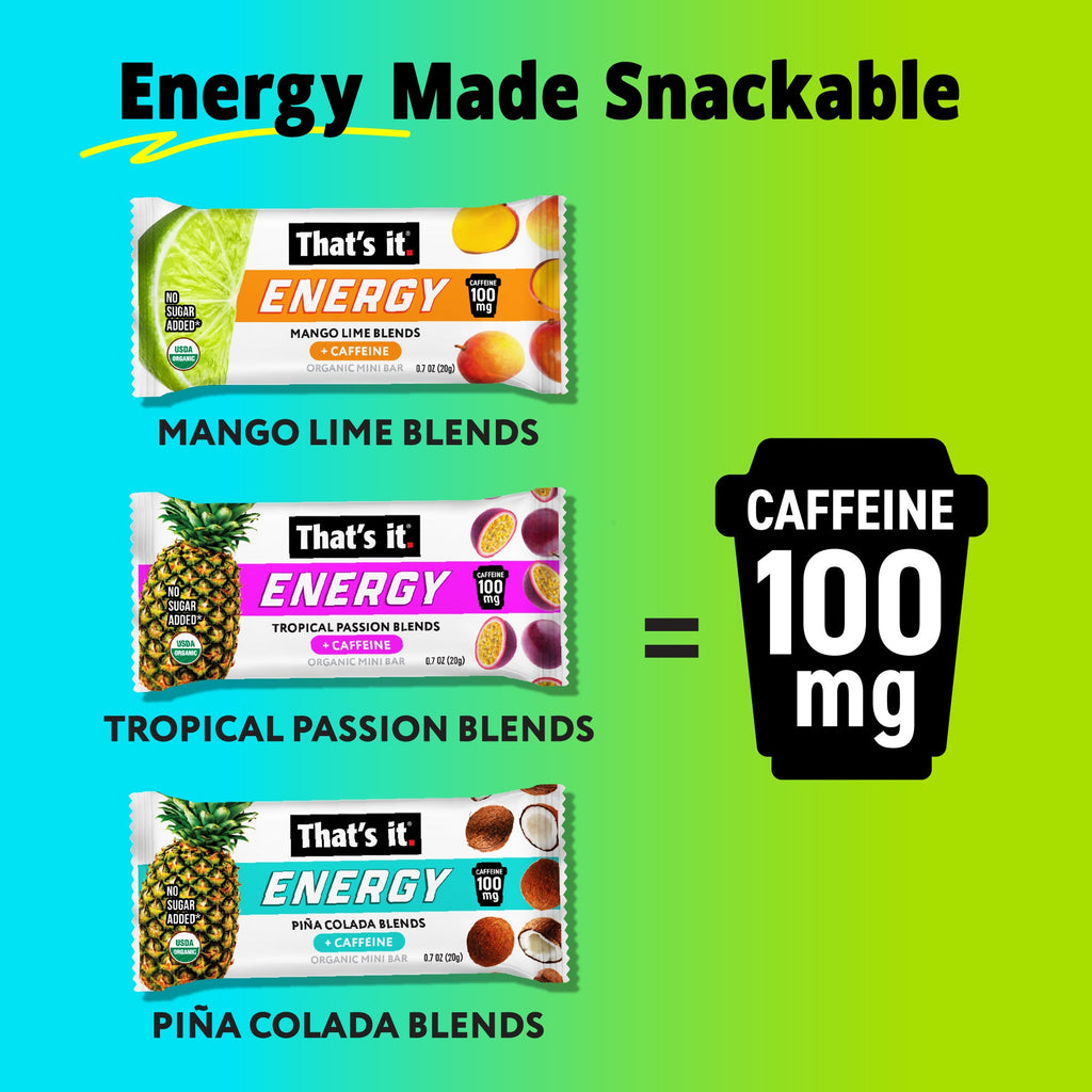 Organic Energy Minis Variety Pack 100mg - Mango Lime, Piña Colada & Tropical Passion (18 Bars)