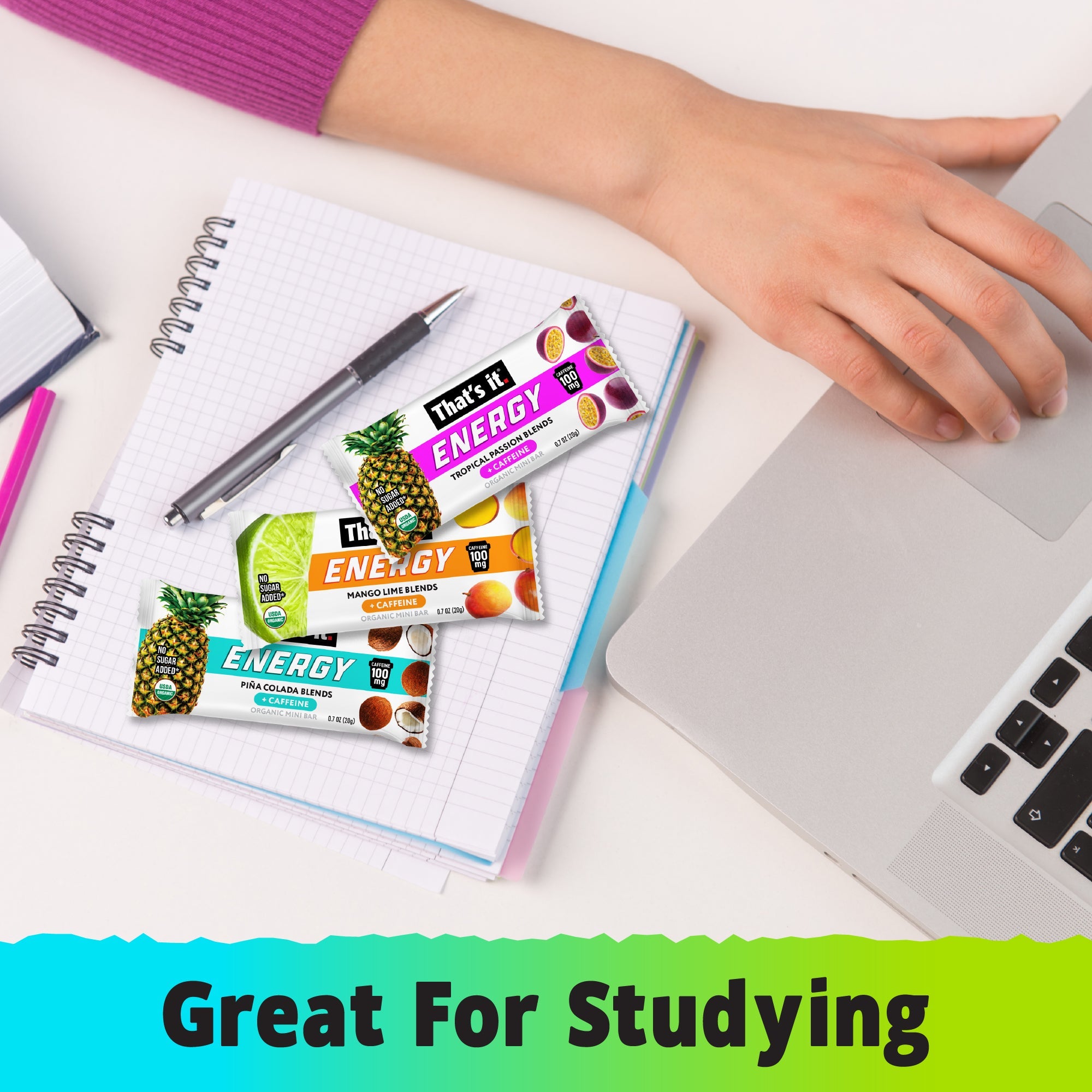 Organic Energy Minis Variety Pack 100mg - Mango Lime, Piña Colada & Tropical Passion (18 Bars)