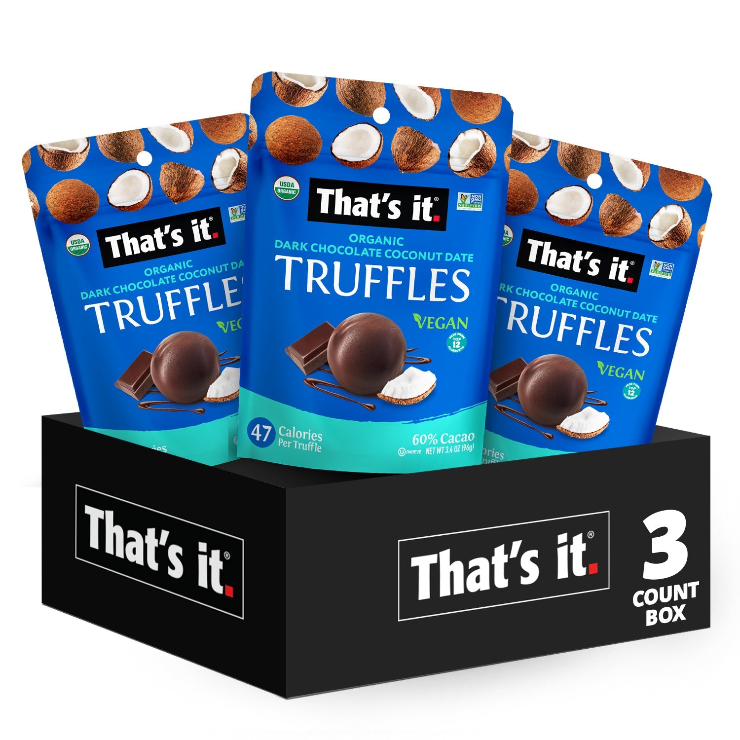 Organic Dark Chocolate Coconut Date Truffles (3 Packs)