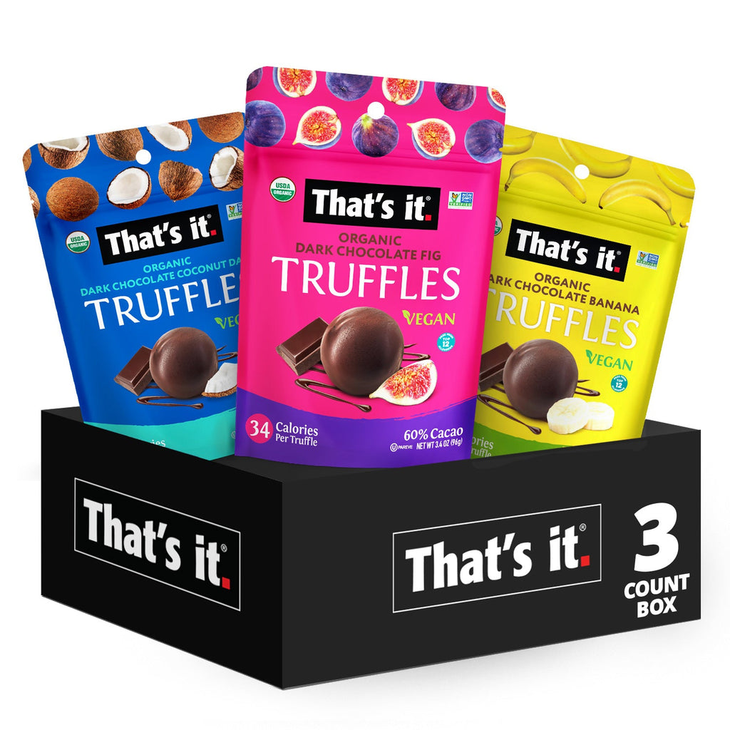 Organic Dark Chocolate Fruit Truffles Variety Pack - Banana, Coconut & Fig (3 Packs)