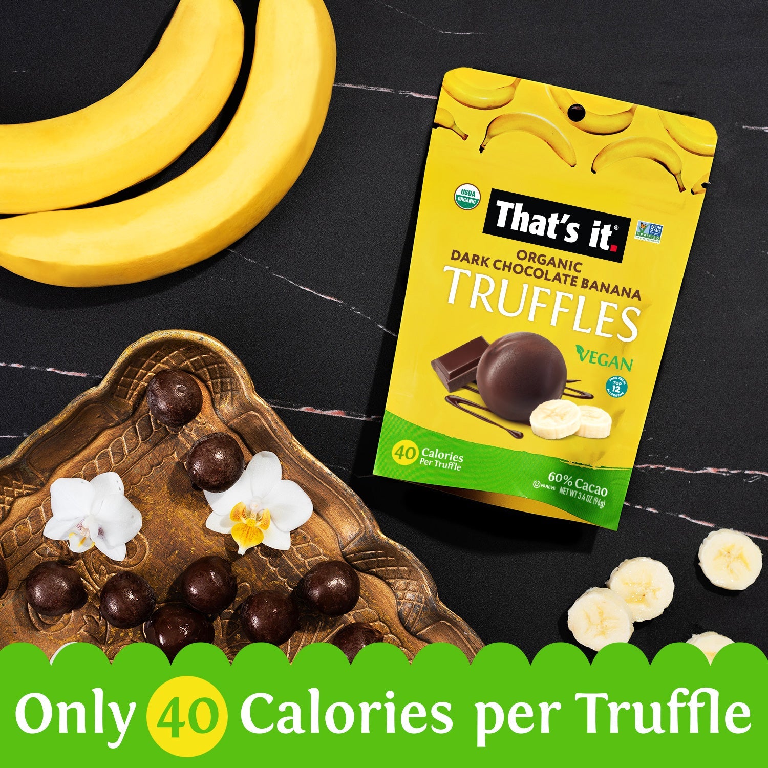 Organic Dark Chocolate Fruit Truffles Variety Pack - Banana, Coconut & Fig (3 Packs)
