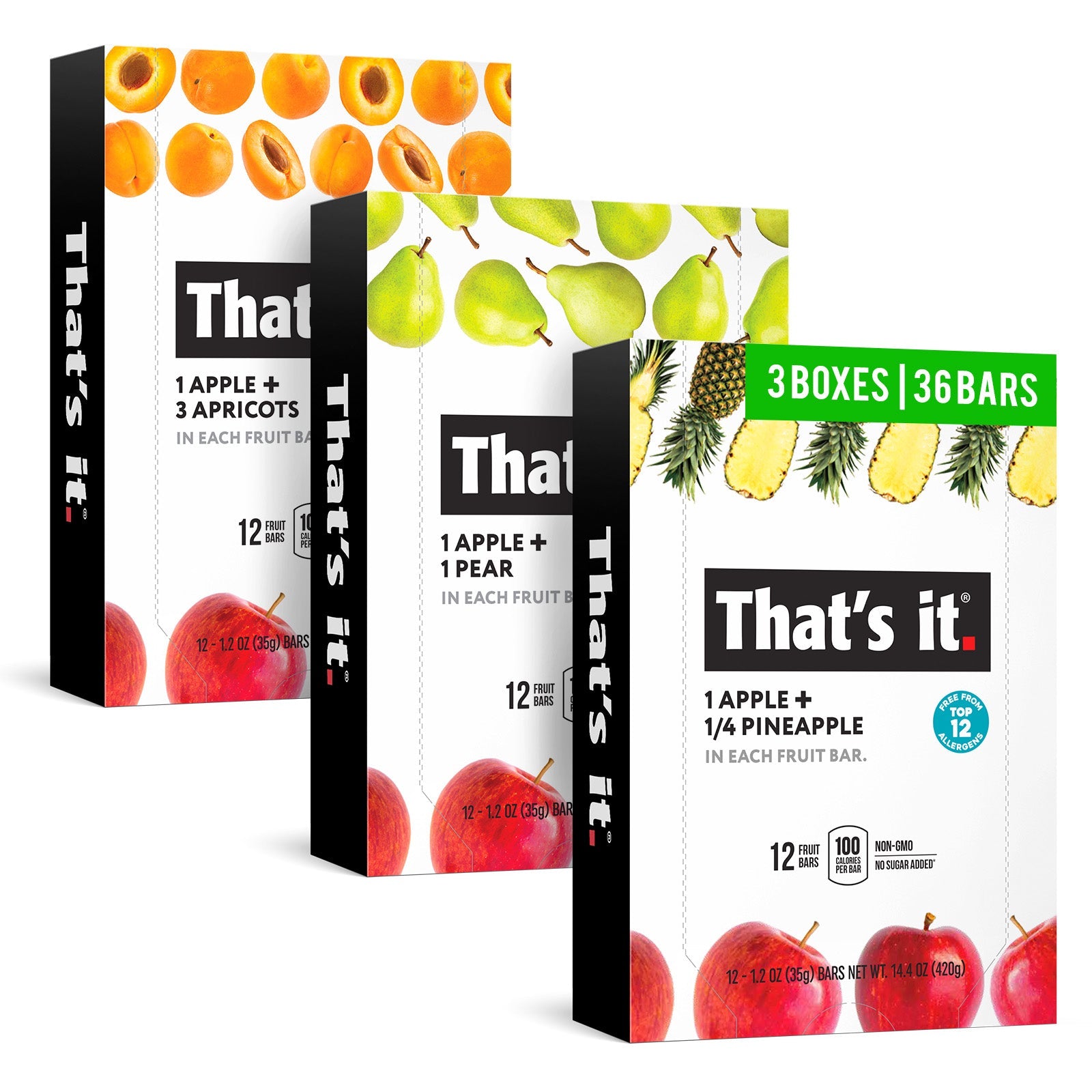 Fruit Bar Variety Pack - Apricot, Pear  & Pineapple (36 Bars)