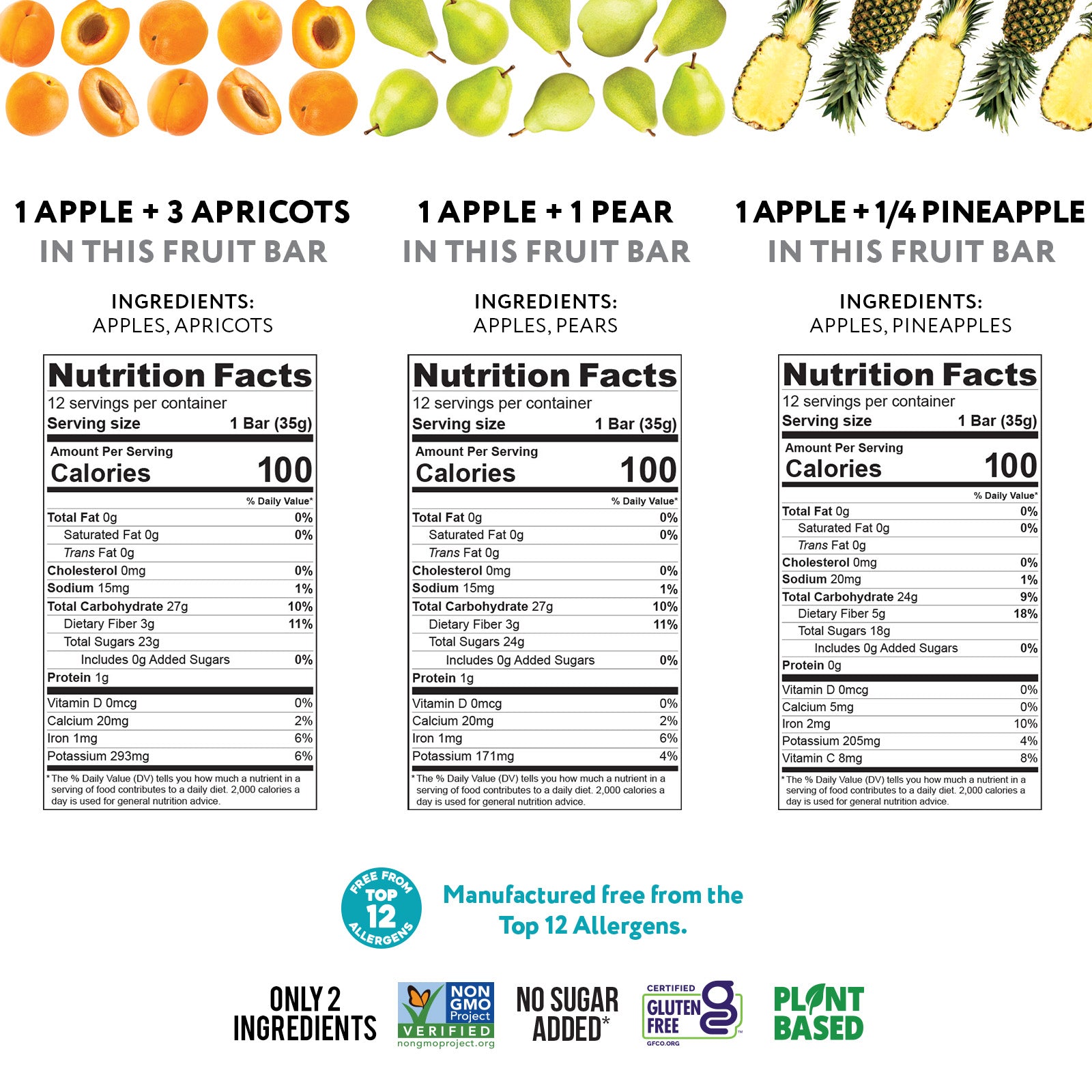 Fruit Bar Variety Pack - Apricot, Pear  & Pineapple (36 Bars)